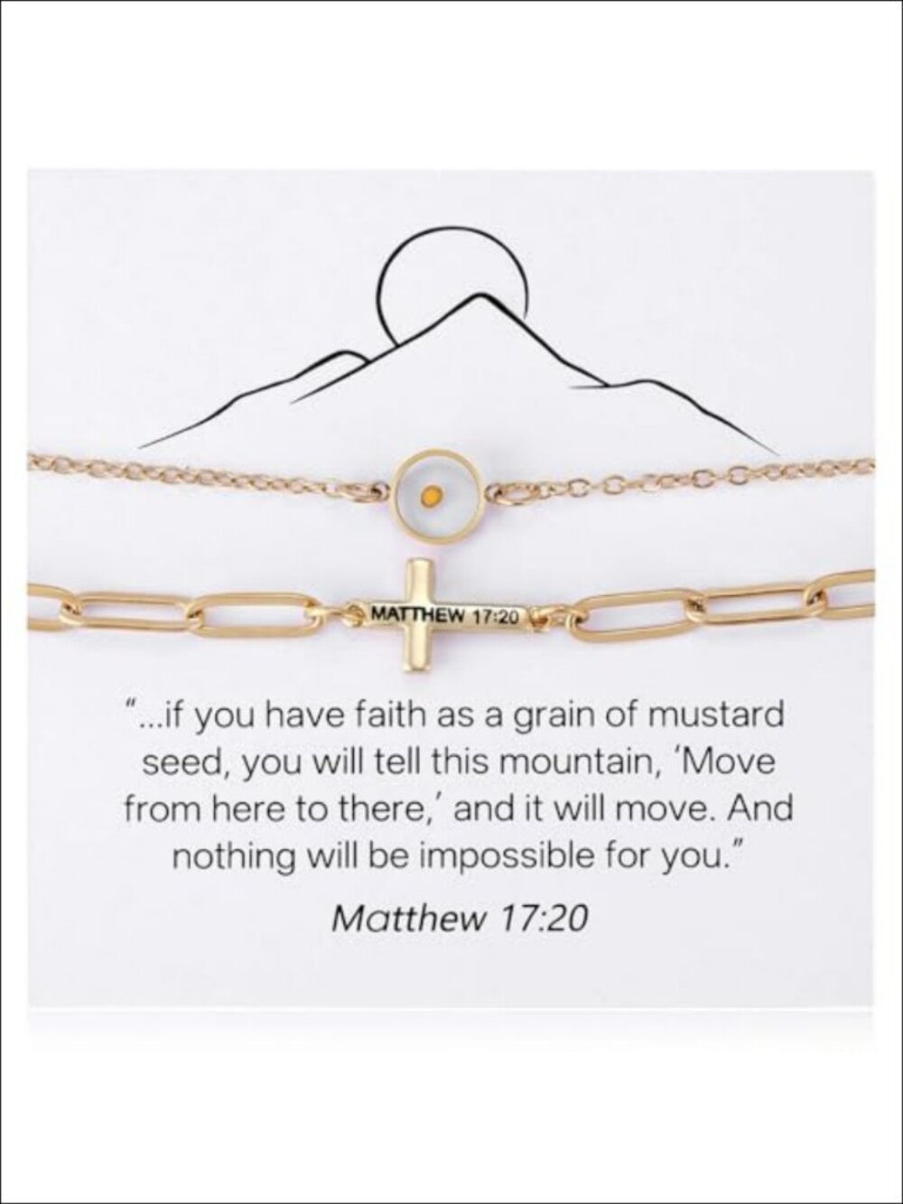 Stainless Steel Christian Bracelet Set Mustard Seed & Cross Charm with Scripture
